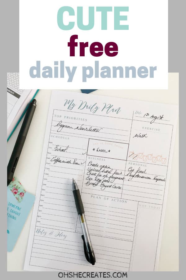 cute free daily planner