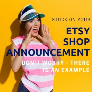 Image with shouting women with the text ETsy shop announcement