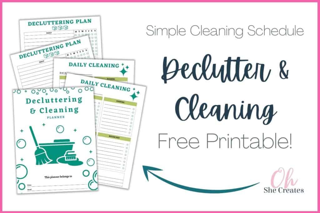 image of cleaning printable with text declutter and cleaning