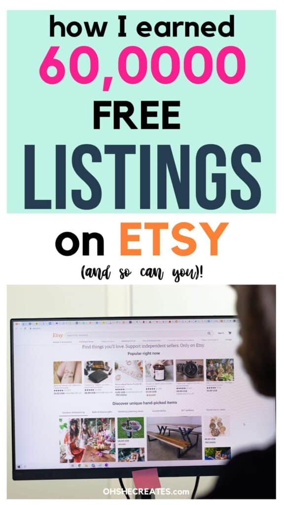 image of etsy shop with text how I earned free listings on etsy