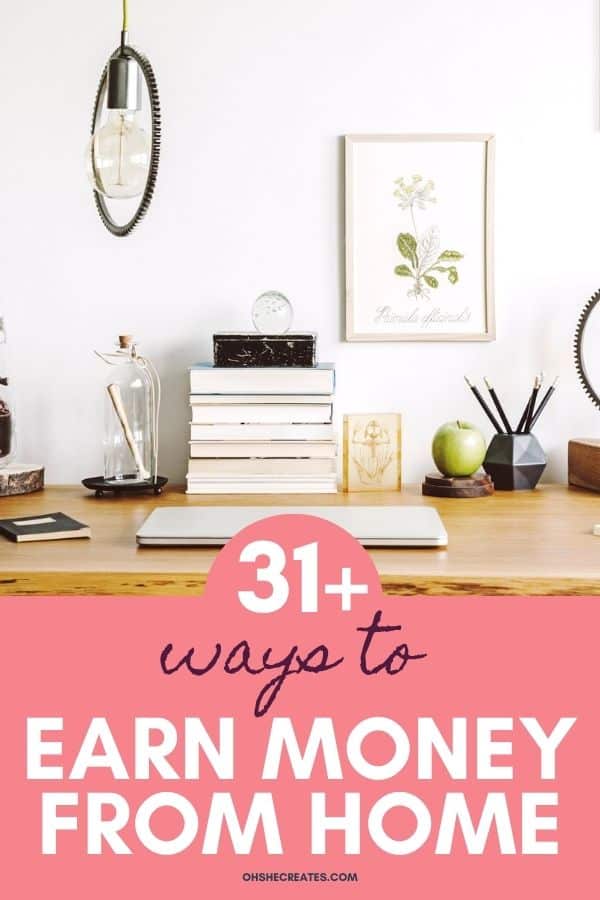 image with desk and text ways to earn money from home