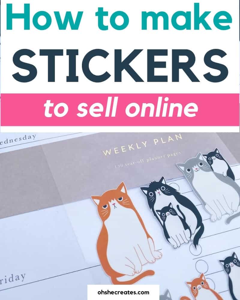 image of cat stickers with text - how to make stickers to sell on Etsy