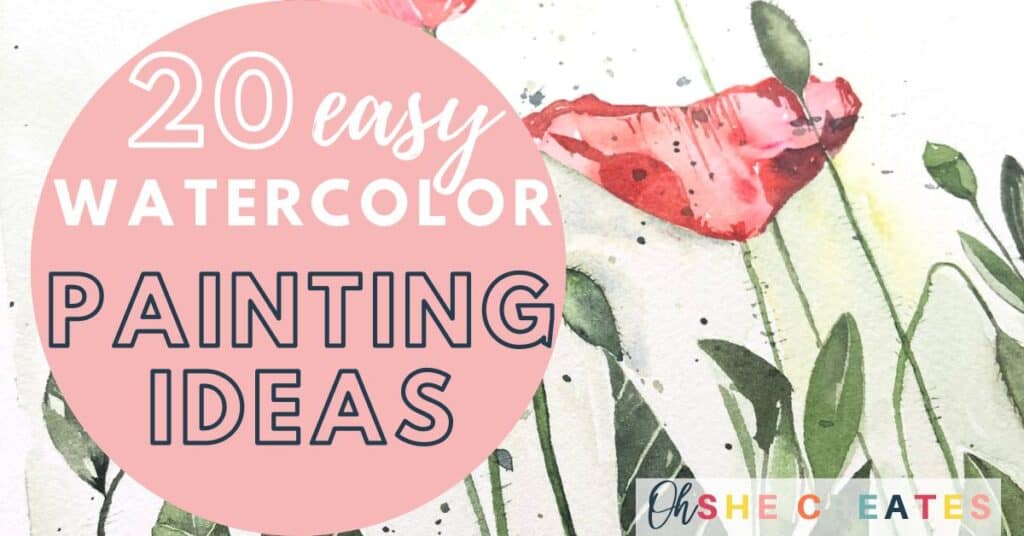 easy watercolor painting ideas with poppy in watercolor in background